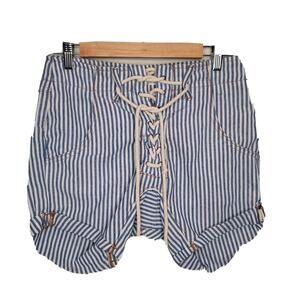 One X Oneteaspoon Women's Blue Striped Linen Blend Rope Tie Shorts Size 24‎